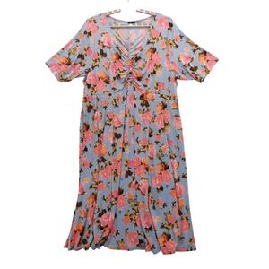 Torrid Womens Dress Size 3 Floral Print Short Sleeve Midi‎ Blue
